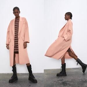 Zara Pink Oversized Double-Breasted Coat- S